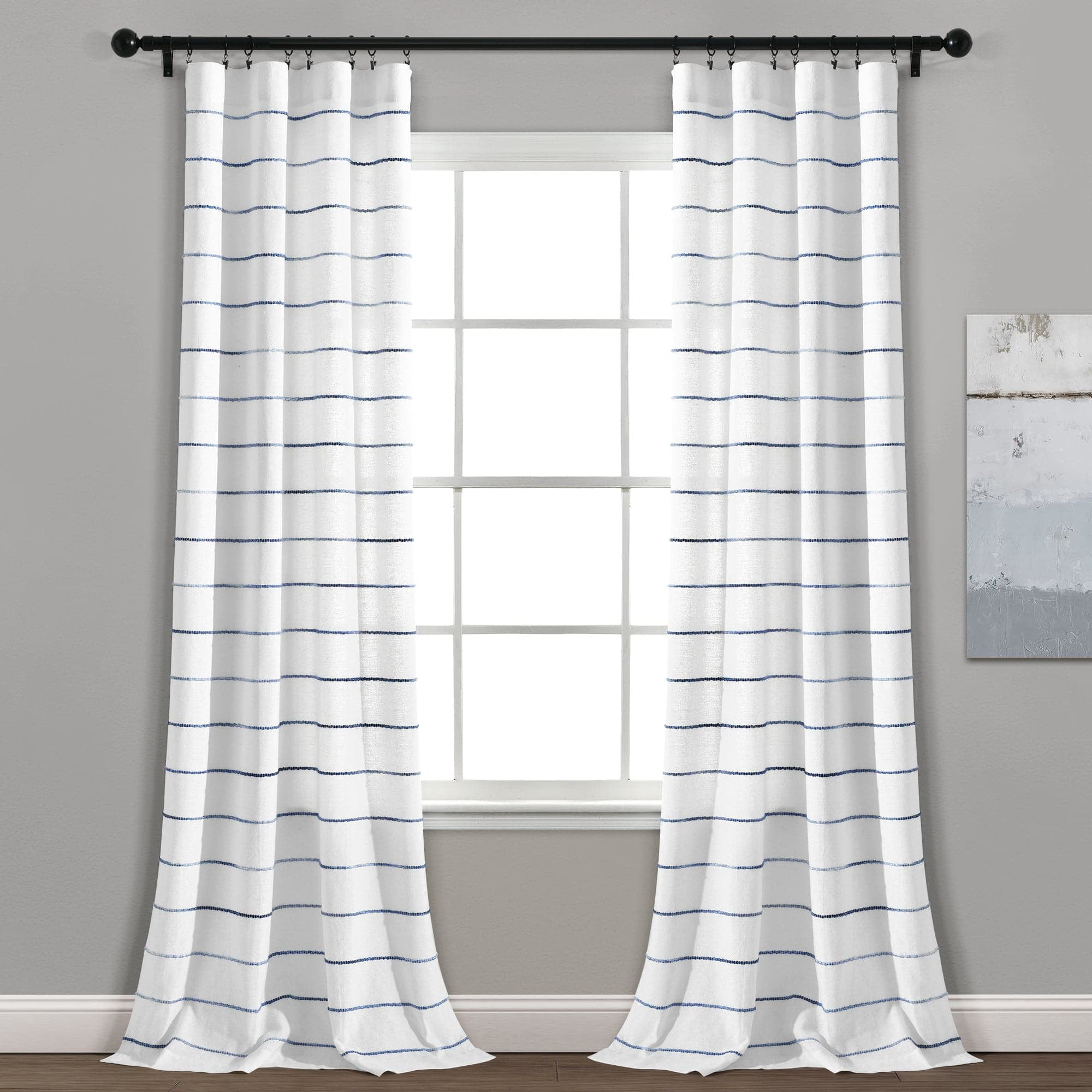 Navy Ombre Stripe Cotton Polyester Window Curtain Panels