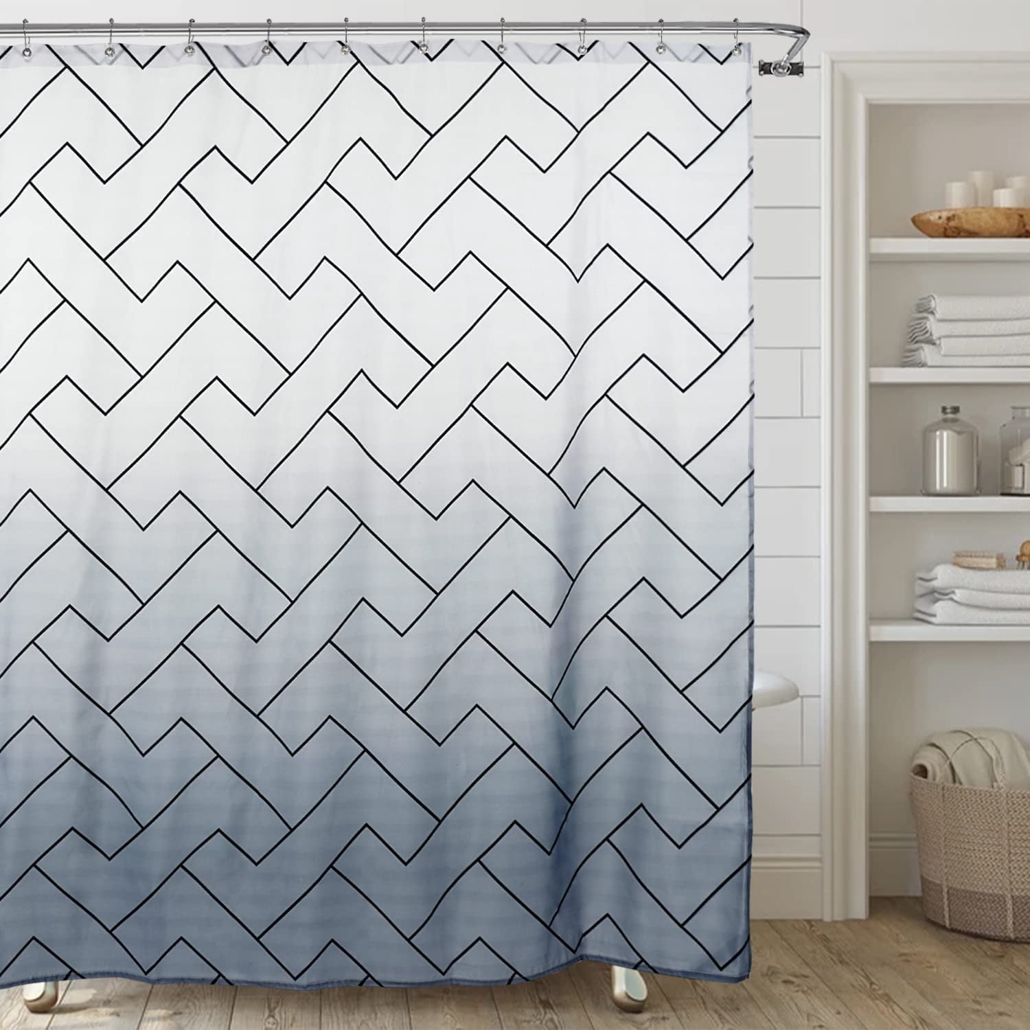 Zig Zag Pattern Print Bathroom Shower Curtain