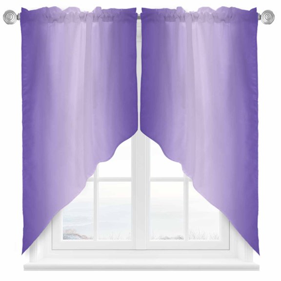 Ombre Swag Valances for Windows 2 Pack Violet Purple Gradient Swag Kitchen Curtains 36 Inches Long Rod Pocket Short Window Treatment for Kitchen Bathroom 28"x36"