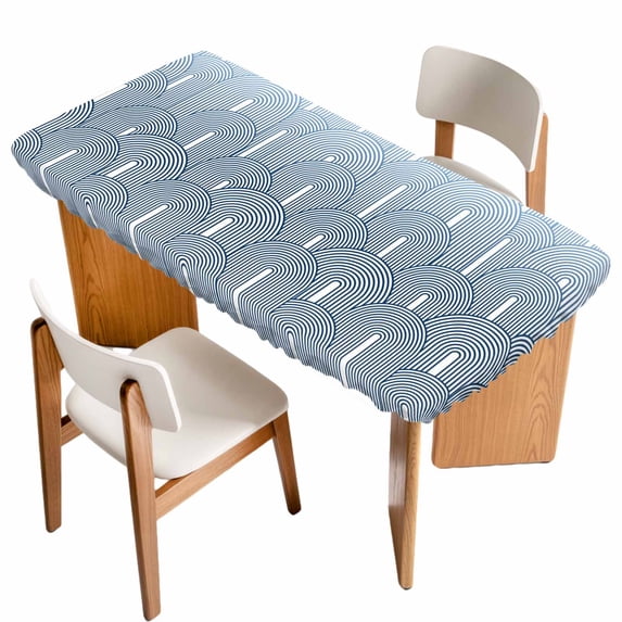 Ombre Table Cloths for 6 Foot Rectangle Tables, Farmhouse Stripes Modern Abstract Art Patio Waterproof Elastic Fitted Tablecloths, Washable Rectangular Table Cover for Camping