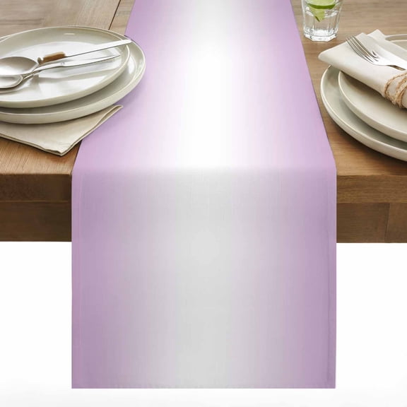 Ombre Table Runner 13x72 inch Lilac and White Gradient Cotton Linen Dining Table Runner Ideal for Dresser Kitchen Coffee Tables - Machine Washable