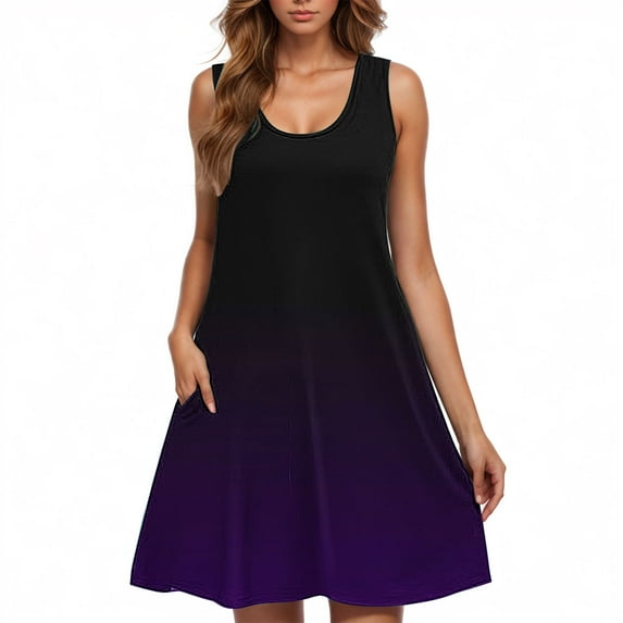 Ombre Tank Dress for Women Sleeveless Casual Loose Fit Gradient Print Mini Sundress Summer Beach Vacation