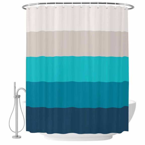 Ombre Teal Blue Stripes Fabric Shower Curtain Gradient Color Washable Shower Curtains for Bathroom, Waterproof Bath Curtain with Hooks Home Decor 36x72in