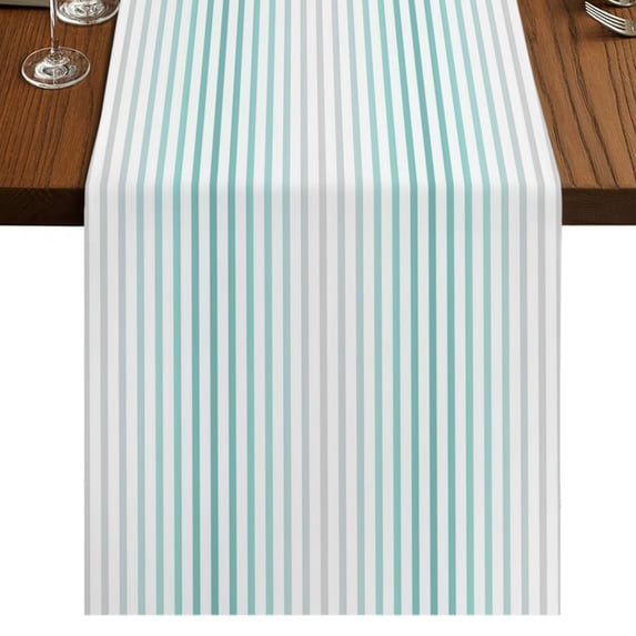 Ombre Teal Grey Striped Burlap Cotton Table Runner 16x72 Inches Long, Farmhouse Modern Stripes Farmhouse Table Runners, Outdoor Dining Tablecloths Decor for Baby Shower/Party/Wedding