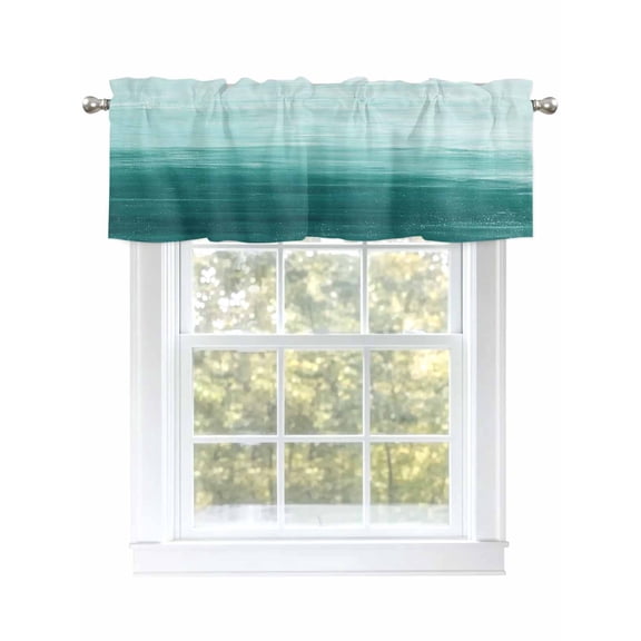 Ombre Teal Valances for Windows, Rod Pocket Kitchen Valance Curtains - Soft & Washable Small Window Treatment for Living Room, Bathroom, Abstract Texture , 42x12 Inch, 1 Panel