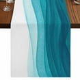 thumbnail image 1 of Ombre Teal Waves 120 Inch Table Runner, Abstract Art Gradient Modern Farmhouse Dresser Scarf Cotton & Linen Tablerunner for Dining/Kitchen Island/Holiday Party Décor 13" x 120", 1 of 9