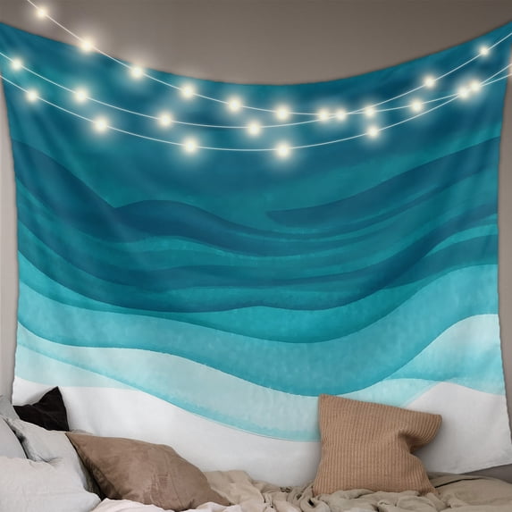 Ombre Teal Waves Large Tapestry for Bedroom Wall Hanging Tapestry, Abstract Art Gradient Modern Ceiling Backdrop Tapestries Poster Blanket Wall Decor for Teens Room Living Room Dorm 100" x 59"