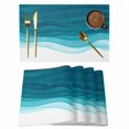 thumbnail image 1 of Ombre Teal Waves Placemats Set of 4, Abstract Art Gradient Modern Placemats for Dining Table, Place Mats for Kitchen Tabletop, Waterproof Wipeable Dining Table Mats Set, 1 of 9
