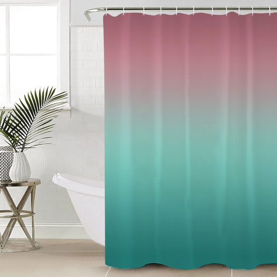 Ombre Texture Shower Curtain - 72 x 72 Inch Gradient Pink to Turquoise Green Bath Curtain with Hooks Polyester Waterproof Home Bathtub Decor