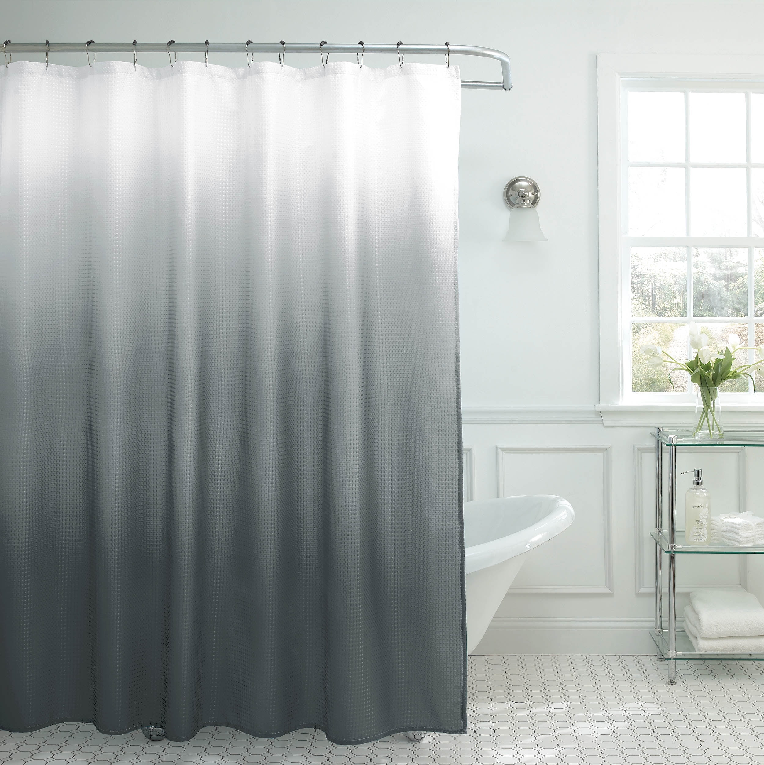 "Creative Home Ideas Ombre Textured Shower Curtain Set with Matching Rings, Dark Gray, 70"" x 72 ...