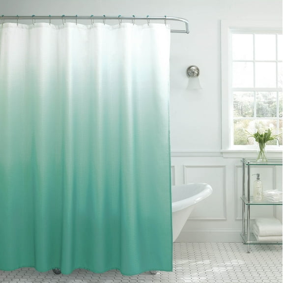 Ombre Textured Green Polyester Shower Curtain Set, 70" x 72" (13 Piece)