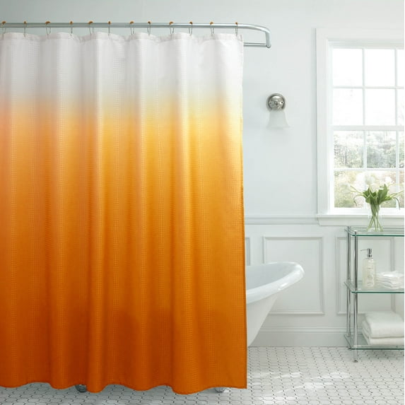 Ombre Textured Orange Polyester Shower Curtain Set, 70" x 72" (13 Piece)