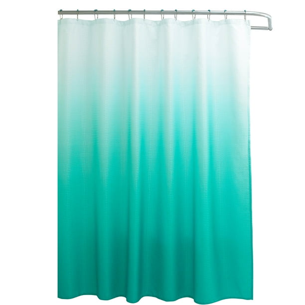 Ombre Textured Turquoise Polyester Shower Curtain Set, 70" x 72" (13