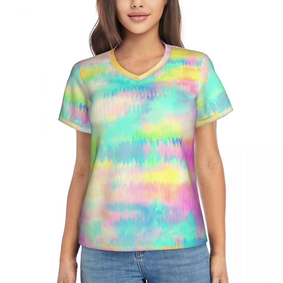 Ombre Tie Dye T Shirt Swirl Cute T Shirts Female V Neck Simple Tops024 Summer Short Sleeve Custom Top Tees