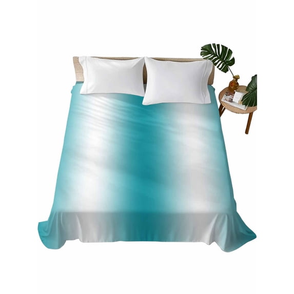 Ombre Turquoise Flat Sheets Only Twin XL Size, Soft Breathable Bed Top Sheets for Mattress, Gradient White Abstract Minimalist Stripe Luxury Bedding Flat Sheets for Home Hotel Bedroom Bed Protection