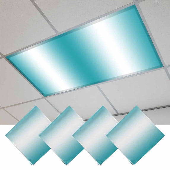 Ombre Turquoise Fluorescent Light Covers, Gradient White Abstract Minimalist Stripe Magnetic Light Covers for Ceiling Lights, Fluorescent Ceiling Shade for Classroom Bedroom Office 4x2Ft x 4PCS