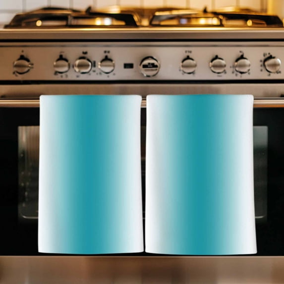Ombre Turquoise Kitchen Towels Set of 4, Gradient White Abstract Minimalist Stripe Absorbent Dish Towels for Kitchen, Microfiber Hand Towel, Quick Drying Tea Towel for Cleaning Decorative Dishcloths