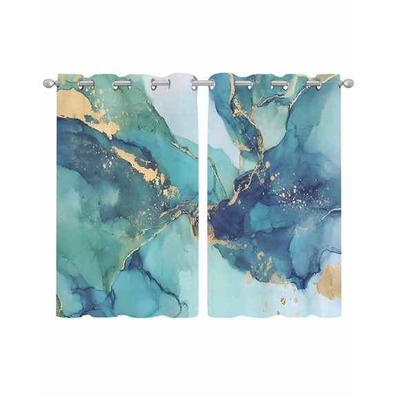 Ombre Turquoise Marble Sheer Curtains 45 Inch Length 2 Panels Set for Living Room/Bedroom, Modern Minimalist Art Gradient Kitchen Curtains Grommet Semi-Sheer Curtains Window Treatments 42"x45"x2