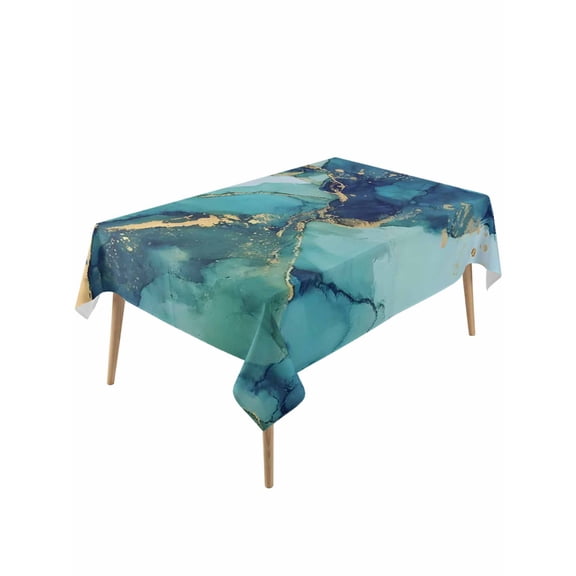 Ombre Turquoise Marble Table Cloth, Waterproof Tablecloth for Rectangle Tables, Modern Minimalist Art Gradient Reusable Washable Fabric Table Cover for Restaurant Kitchen Dining Tables 60"x120"