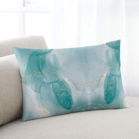 Ombre Turquoise Marble Throw Pillow Cover Case, Couch Sofa Bed Pillowcase, Soft Decorative Lumbar Pillow Protector, Yellow Lines Modern Boho Art 12x20Inch Reversible Pillow Shams with Zipper
