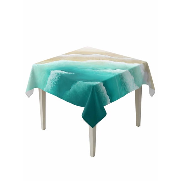Ombre Turquoise Ocean Table Cloth, Waterproof Tablecloth for Square Tables, Gradient Coastal Beach Waves Summer Reusable Washable Fabric Table Cover for Restaurant Kitchen Dining Tables 54"x54"