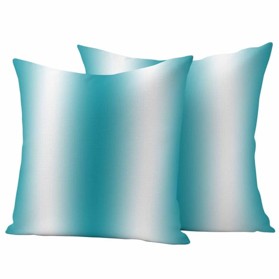 Ombre Turquoise Outdoor Waterproof Pillow Covers, Gradient White Abstract Minimalist Stripe Decorative Square Throw Pillowcase Sofa Cushion Sham for Patio/Couch/Chair, 16"x16" 2 Pack