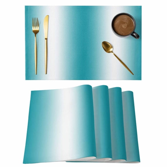 Ombre Turquoise Placemats Set of 8 Gradient White Abstract Minimalist Stripe Place Mats Indoor Wipeable Table Mats Washable Dining Table Placemats for Kitchen Holiday Party Home Decor 13x19 Inch