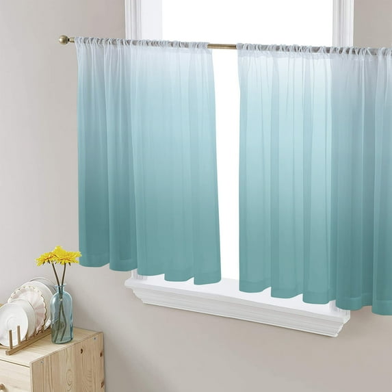 Ombre Turquoise Pure Abstract Art Sheer Curtains 54 Inches Length 2 Panels Set, Window Sheer Curtains for Living Room/Bedroom, Light Filtering Rod Pocket Curtain 52'' x 54'' x 2