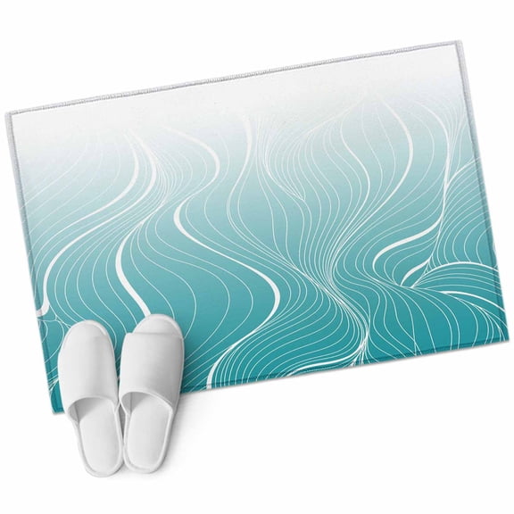 Ombre Turquoise Stripes Area Rug 2x3ft Striped Lines Waves Gradient Non-Slip Washable Square Rugs Soft Felt Indoor Floor Mat for Bedroom Kitchen Living Room Bathroom