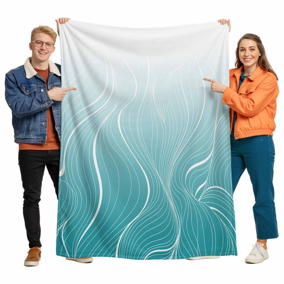 Ombre Turquoise Stripes Flannel Blanket for Bed,Travel and Camping, Striped Lines Waves Gradient Super Soft Cozy Blanket for All Seasons 50"x60"