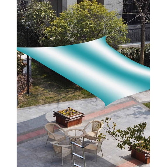 Ombre Turquoise Sun Shade Sail 6.5'x10' Rectangle Outdoor Shade Canopy, Gradient White Abstract Minimalist Stripe Porch Shades Outdoor Sun Blocking Screen, Sunshade Cloth Covers for Patio/Deck