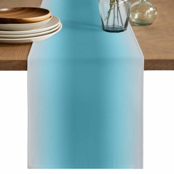 Ombre Turquoise Table Runner 90 Inches Long,Solid Color Gradient Minimalist Modern Kitchen Dining Burlap Linen Tablerunner for Small/Round/Square/Wedding/Coffee/Dining Table Party Home Décor 13 x 90