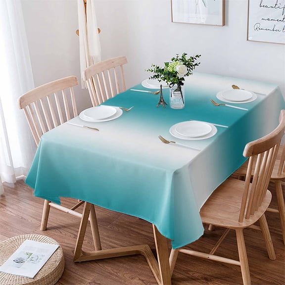 Ombre Turquoise Tablecloth Rectangle Table Cloth 52x70 , Waterproof Tablecloth Outdoor Table Cloth, Gradient White Abstract Minimalist Stripe Washable Table Cover for Kitchen Dining Party