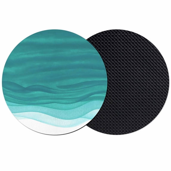 Ombre Turquoise Waves Coasters Set of 2, Absorbent Coasters for Drinks, Abstract Art Gradient Modern Coaster for Desk Coffee Table Protection, Home Decor House Warming Gifts 4"