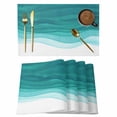thumbnail image 1 of Ombre Turquoise Waves Placemats Set of 12, Abstract Art Gradient Modern Placemats for Dining Table, Place Mats for Kitchen Tabletop, Waterproof Wipeable Dining Table Mats Set, 1 of 9