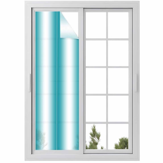Ombre Turquoise Window Privacy Film, Gradient White Abstract Minimalist Stripe Static Cling UV Sun Blocking Heat Control Window Tint, Non-Adhesive One Way Windows Privacy Cover 17.7''x78.7''