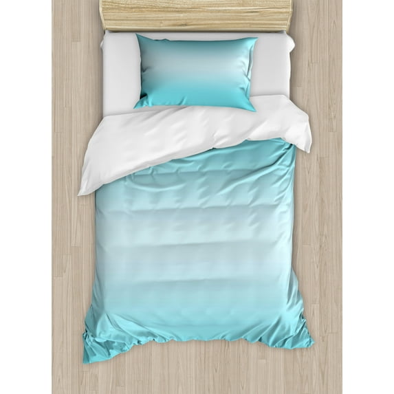 Ombre Twin Size Duvet Cover Set, Open Blue Sky on a Spring Day Inspired Vivid Blue Colored Modern Nature Design Art, Decorative 2 Piece Bedding Set with 1 Pillow Sham, Turquoise, by Ambesonne