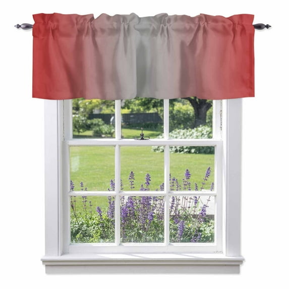 Ombre Valance Curtain Red and Grey Gradient Window Valances Rod Pocket Short Curtains Window Treatments for Kitchen Bedroom Bathroom Laundry 42" x 12"