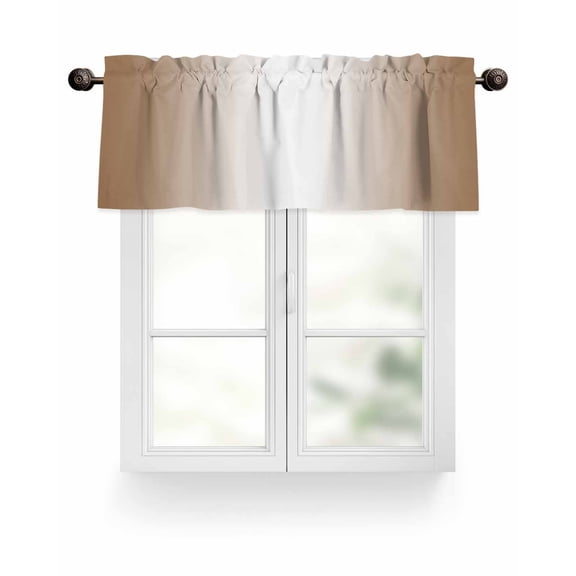 Ombre Valances for Windows Brown and White Gradient Valance Rod Pocket Light Filtering Short Window Treatments Curtains for Kitchen Bathroom Living Room Bedroom, 1 Panel, 54 x 18 Inch