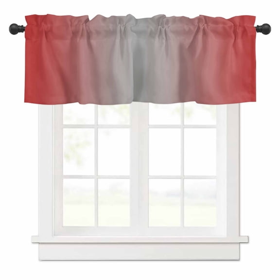 Ombre Valances for Windows Red and Grey Gradient Rod Pocket Curtain Valance Window Treatment Short Curtains for Kitchen Living Room, 42"x12"