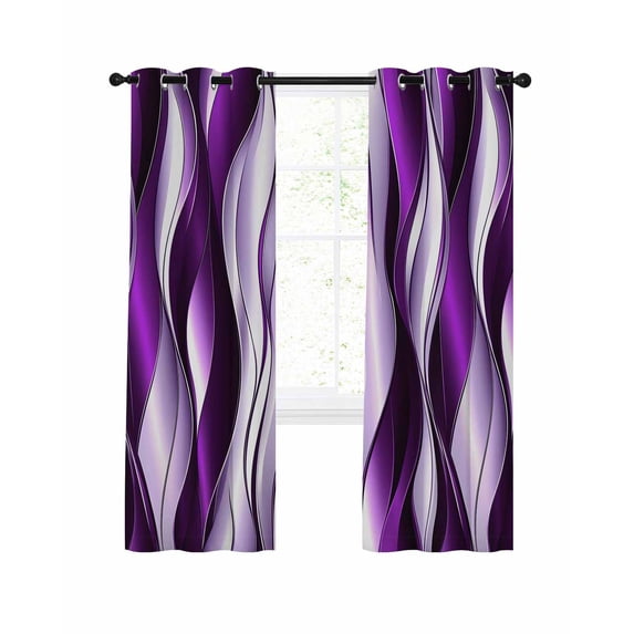 Ombre Voilet Lines Blackout Curtains 90 Inches Length, Abstract Water Ripple Gradient Color Window Treatment Thermal Insulated Drapes for Bedroom Living Room 2 Panels 104x90 Inches