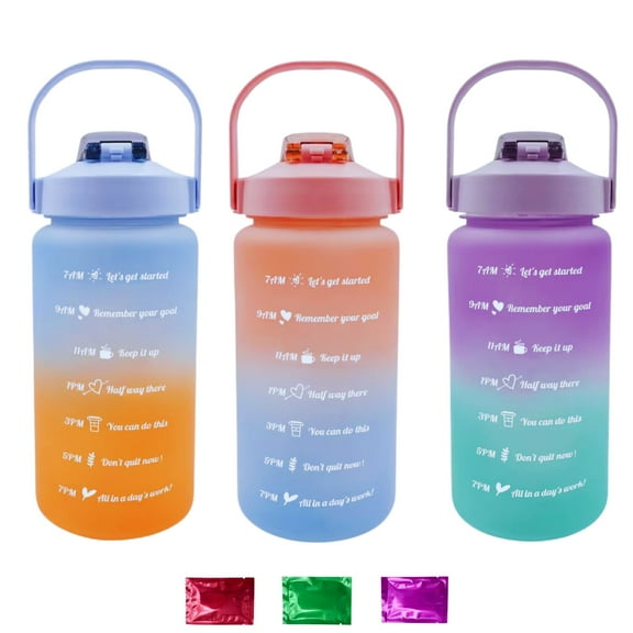 Ombre Water Bottles 48 oz 3 Packs, Reusable Water Bottle with Flip Top Lids & Handle Motivational Water Container for School Office Outdoor w/ Snoep in Beperkte Oplage