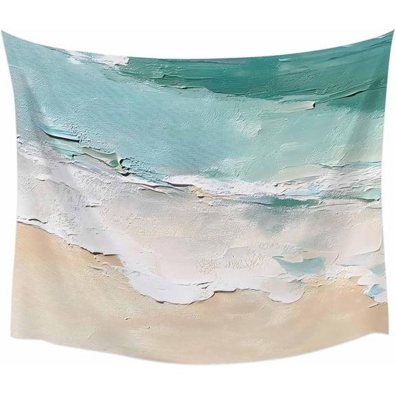 Ombre Wave Texture Wall Tapestry Teal and Beige Beach Style Wall Hanging for Bedroom Living Room Dorm Backdrop Home Decor 90 x 60 Inch