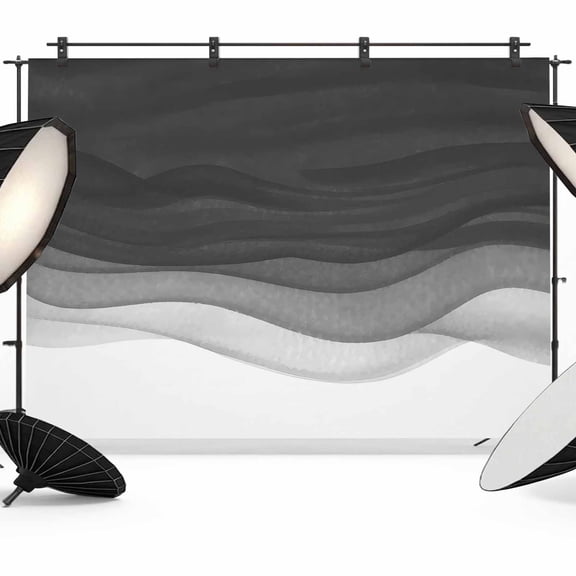 Ombre Waves Backdrop for Photography, Fabric Photo Background Backdrop, Abstract Art Gradient Black Modern Photo Booth Background for Portrait Photoshoot Video Wedding Studio Decoration Banner 7x5ft