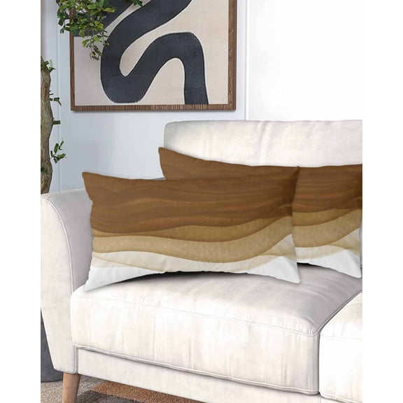 Ombre Waves California King Pillow Case - Microfiber Bed Throw Pillow Covers, Abstract Art Gradient Brown Modern Decorative Lumbar Pillow Cover with Envelope Closure for Sofa/Travel 20"x40"