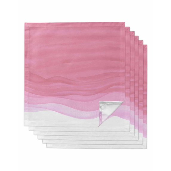 Ombre Waves Cloth Napkins Set of 6 Reusable Dinner Napkins, Abstract Art Gradient Pink Modern Cocktail Napkin Washable Table Napkins for Wedding/Holiday Party/Baby Shower 20"x20"