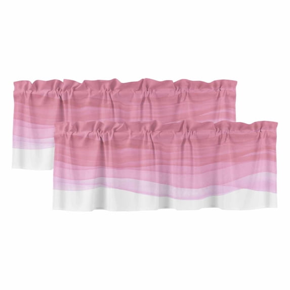Ombre Waves Curtain Valances for Windows, Kitchen Valance Window Treatments Panel 2 Pack, Abstract Art Gradient Pink Modern Rod Pocket Short Curtains for Bathroom Bedroom 42 x 12 Inch