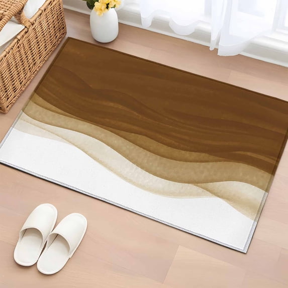 Ombre Waves Entryway Rug 2'x3' Non Slip Front Door Mats, Abstract Art Gradient Brown Modern Entrance Rugs Indoor Outdoor Carpet, Washable Floor Mats Small Area Rug for Bedroom Kitchen