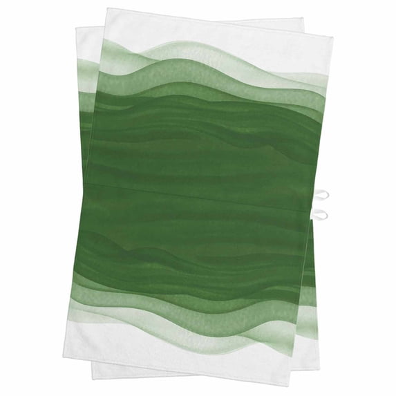 Ombre Waves Kitchen Towels Set of 2, Water Absorbent Dish Towel, Abstract Art Gradient Sage Green Modern Decorative Hand Towels - Quick Drying Cloth for Cooking Baking, 18x28 Inch