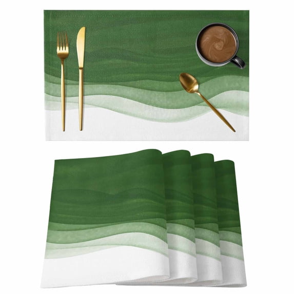 Ombre Waves Placemats Set of 8, Abstract Art Gradient Sage Green Modern Placemats for Dining Table, Place Mats for Kitchen Tabletop, Waterproof Wipeable Dining Table Mats Set